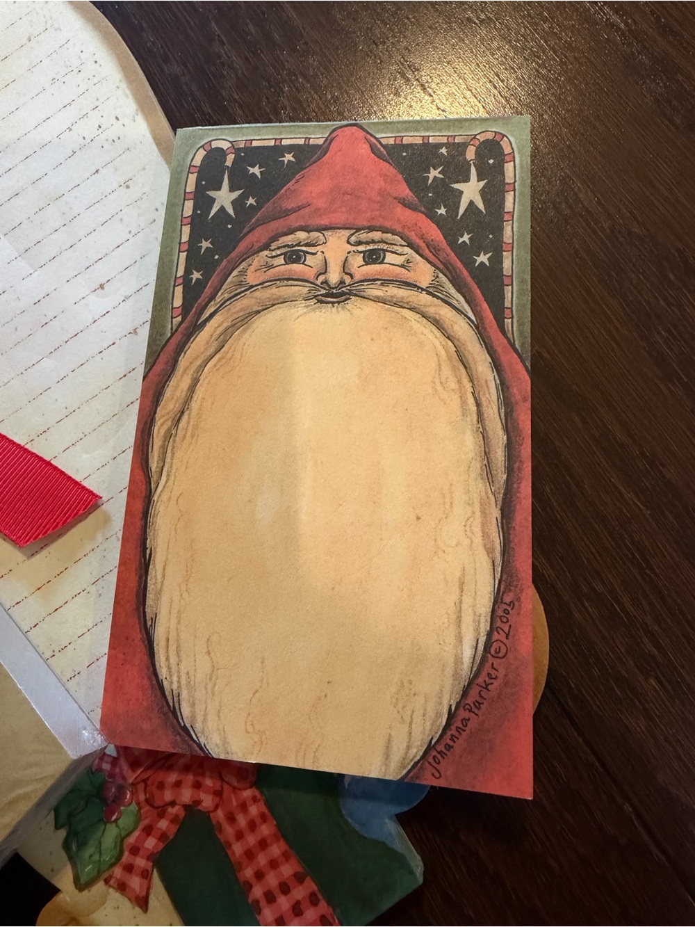 Holiday Santa Notepad Set with Red Ribbon and Pen - Picture 4 of 5